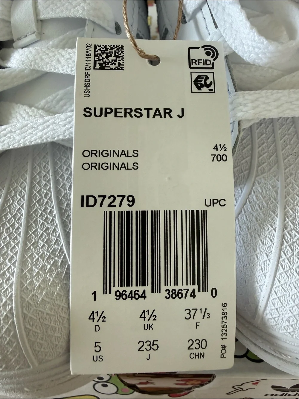 Adidas Youth Superstar J sneakers with Floral Accents & Hello Kitty Charm